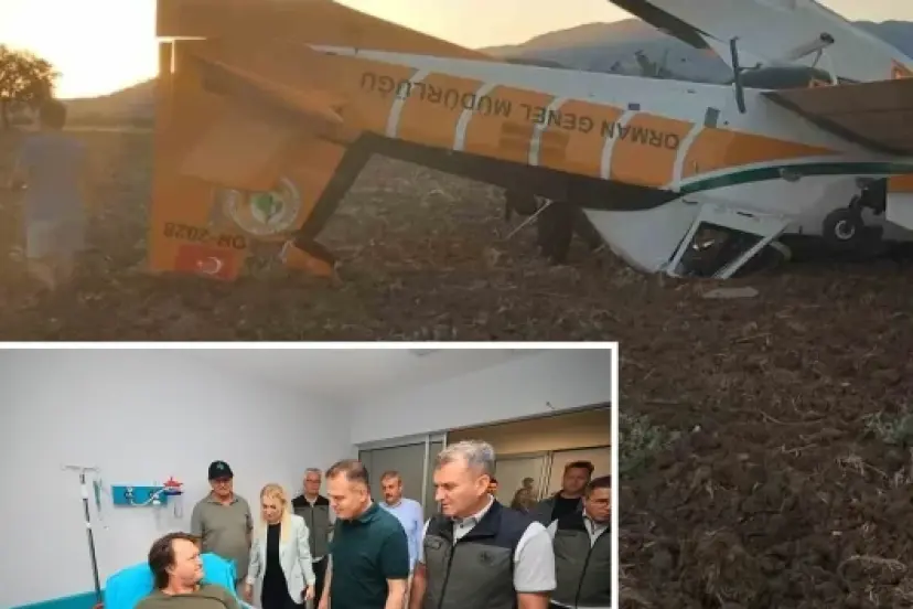 Orman yangınına müdahale eden uçak zorunlu inişte kaza- kırıma uğradı