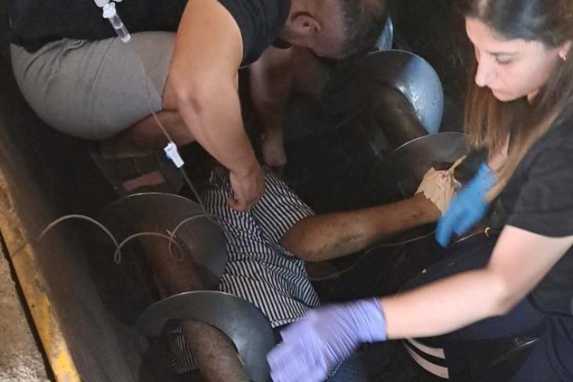Yem karma tankına düşen işçi yaralandı